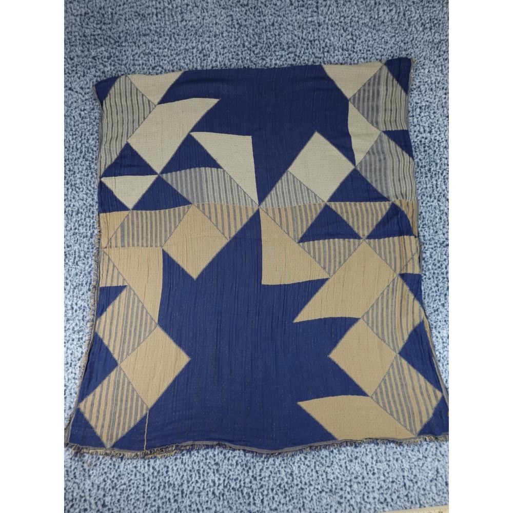 Roots Geometric Maple Leaf Scarf Unisex OS Blue Tan Navy Cotton Blend Wrap 80x40
